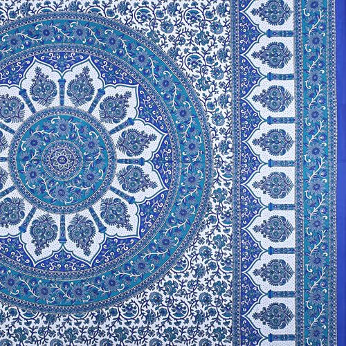 Image of Floral Printed Bedsheet for Double Bed Queen Size with 2 Pillow Covers | 144 TC Soft Cotton Blend Bed Sheet | 90x100 Inch | 18x27 Inch Pillow Covers | Blue | Comfortable Bedding Set
