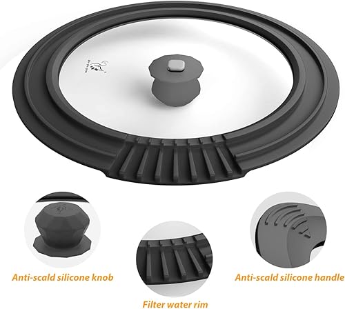 Miniatura 6 de Tapa de filtro templado para olla de pasta, olla de sopa con borde de silicona resistente al calor, tapas universales para verter agua, aceite,