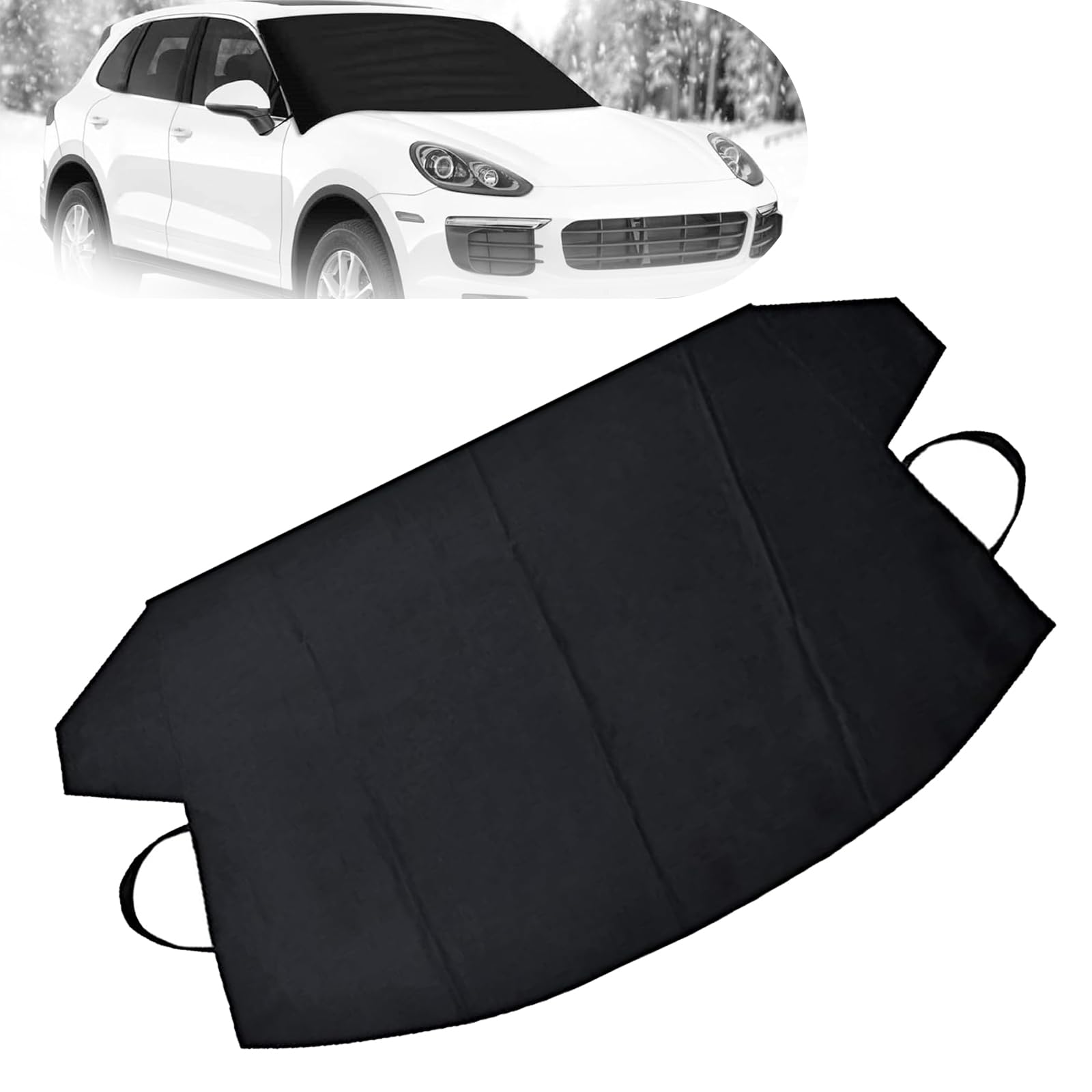 Civwesi - 1 funda para parabrisas delantero de coche, 75 x 47,25 pulgadas, universal, para todas las estaciones, tela Oxford 600D, impermeable, anticongelante, protector de nieve, tipo adsorción, correa de ajuste firme, accesorios de fijación para coches, color negro