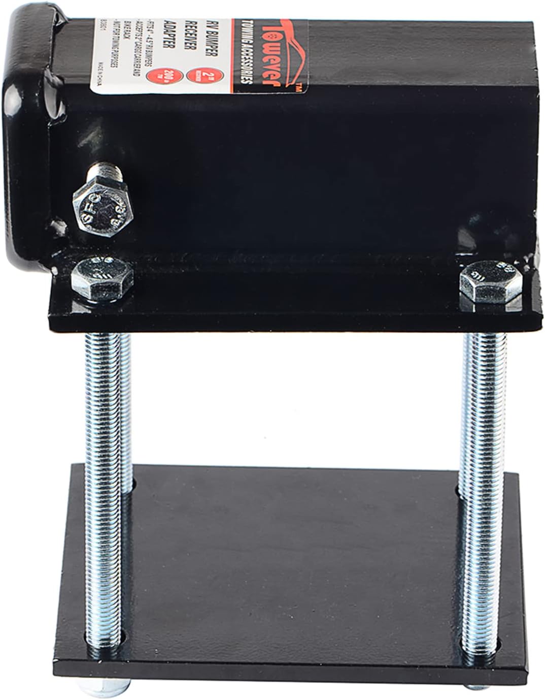Towever 83801 RV Bumper Hitch Receiver 2 inches Adapter for 4-4.5 inches Travel Trailer Rear Bumper