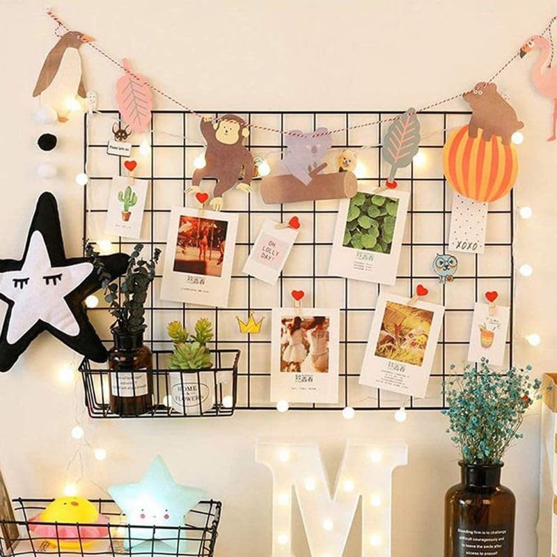 Image of Metal Grid Square Photo Frame for Wall Clip Holder Photo Frame,Multi Functional Creative Mesh Wall Grid-Package: 1pc Frame (black, 30cm x 30cm)