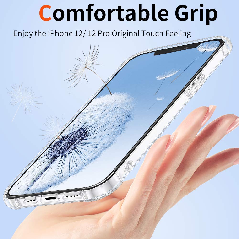 OWM IPhone 12 Case/iPhone 12 Pro Case Clear Silicone Transparent Back Bumper Gold Edging Slim Soft Protective Shockproof Phone Cover Compatible For IPhone 12 / IPhone 12 Pro [6.1 Inches] - White