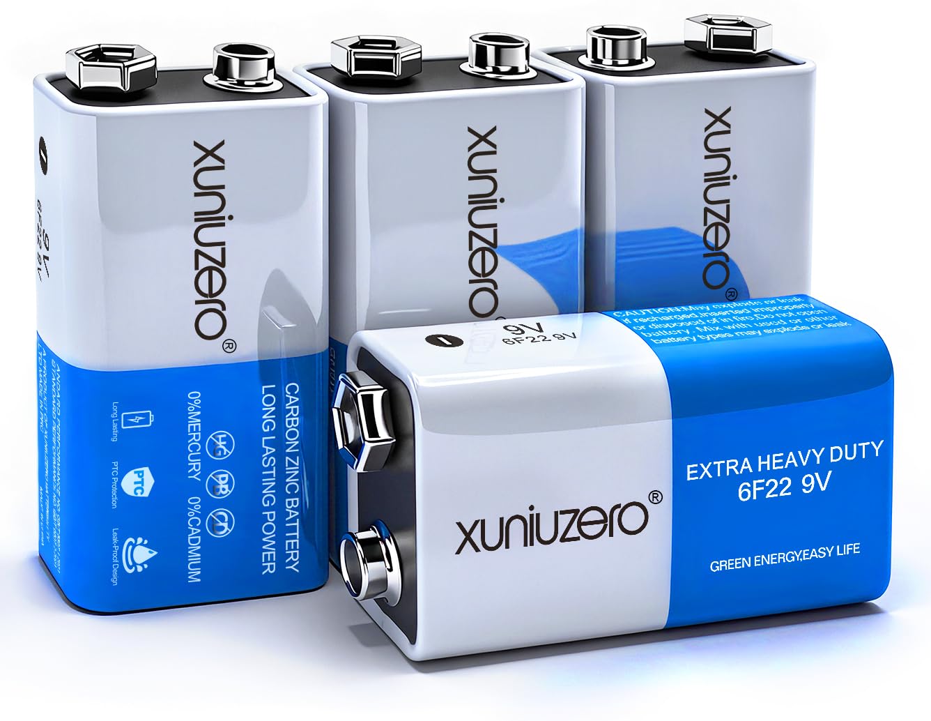 XUNIUZERO 9V Batteries Carbon 9 Volt Battery, 4 Pack