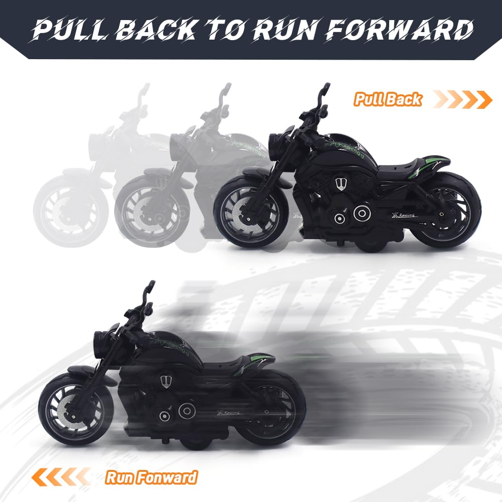 FCXVXCL Kid Motorbike Toys,Pull Back Toy Cars Alloy Motorcycles Toys,Friction Powered Kids Toy Cars Automatic Drive for Boys Kids1 - Image 4