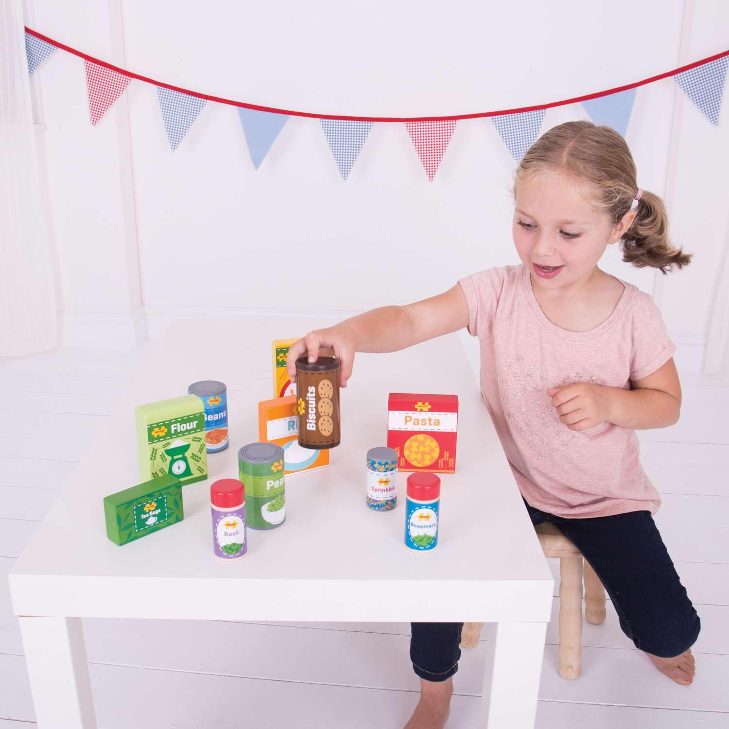 Bigjigs Toys Wooden Cupboard Groceries - Pretend Food and Role Play for Children