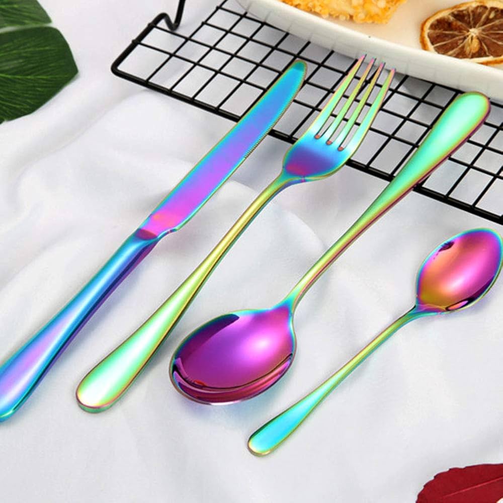 Amazon | 虹色カトラリー 20 点セット ステンレス鋼 カラフルな