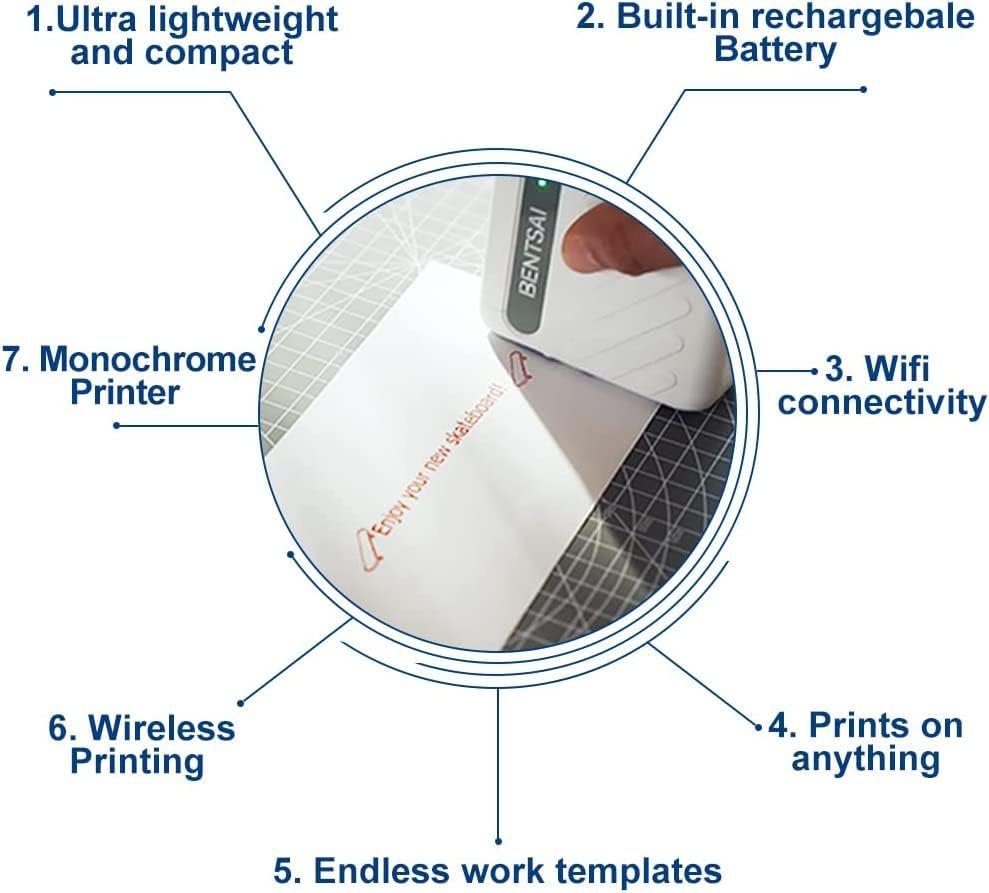 Image of BENTSAI B10 Mini Printer Wirless WiFi Printer with iOS /Android Mobile App (Black) for DIY Printing QR-Code /Barcode /Production Date /Logo /Batch Series Number