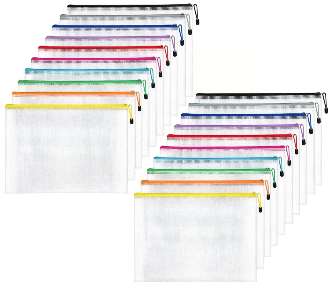 20Pcs A4 Plastic Wallets Zip, Plastic Folders, Zip Lock Bags Mesh, Document Wallets, Zipper File Bags for Office, School, Travel, Home โ image 1