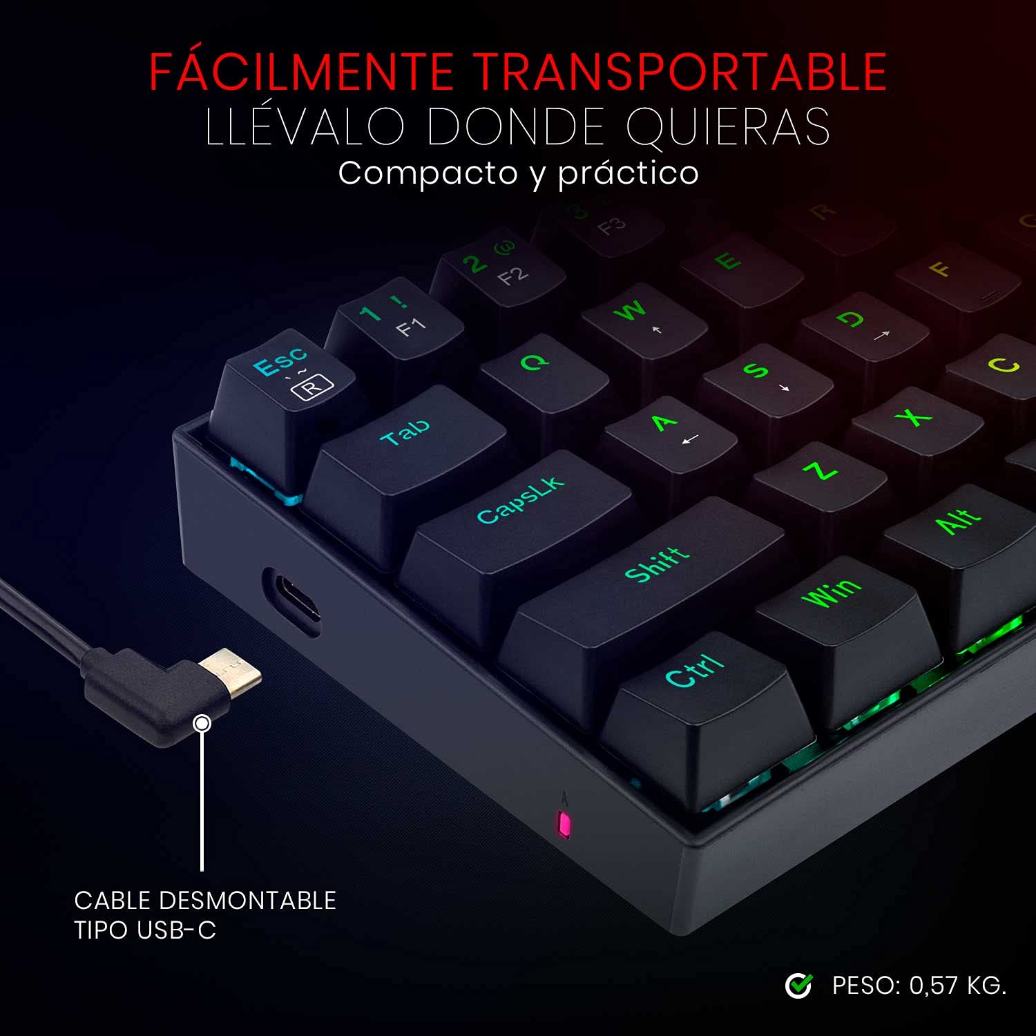 Redragon K630 RGB Dragonborn 60% Teclado Mecánico Gaming - Iluminacion RGB - Compacto - 61 Teclas -TKL - Teclado Gamer para Juegos - Interruptores Marrones -