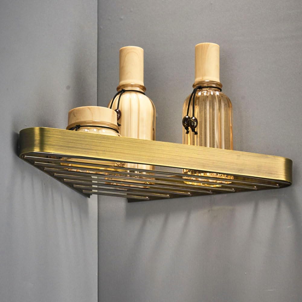 Duschregal Ecke Messing Duschablage für Duschstange Rostfrei Duschkorb Wand Bad Ablage Dusche Eckbadregal Eckküchenregal Arbeitsplatte Wandbefestigung, Antique Bronze