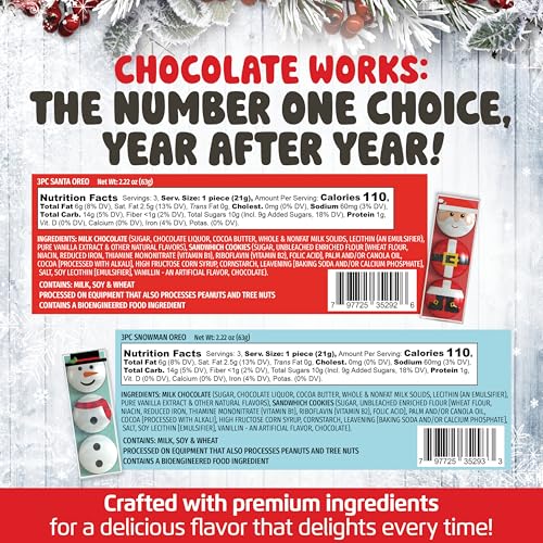 Image of Chocolate Covered Cream Filled Cookies by Chocolate Works, Gourmet Christmas Chocolate Gift Box, Milk Chocolate Coated Cookies, Santa Claus and Snowman Gift, 6 Premium Chocolate Treats Packs