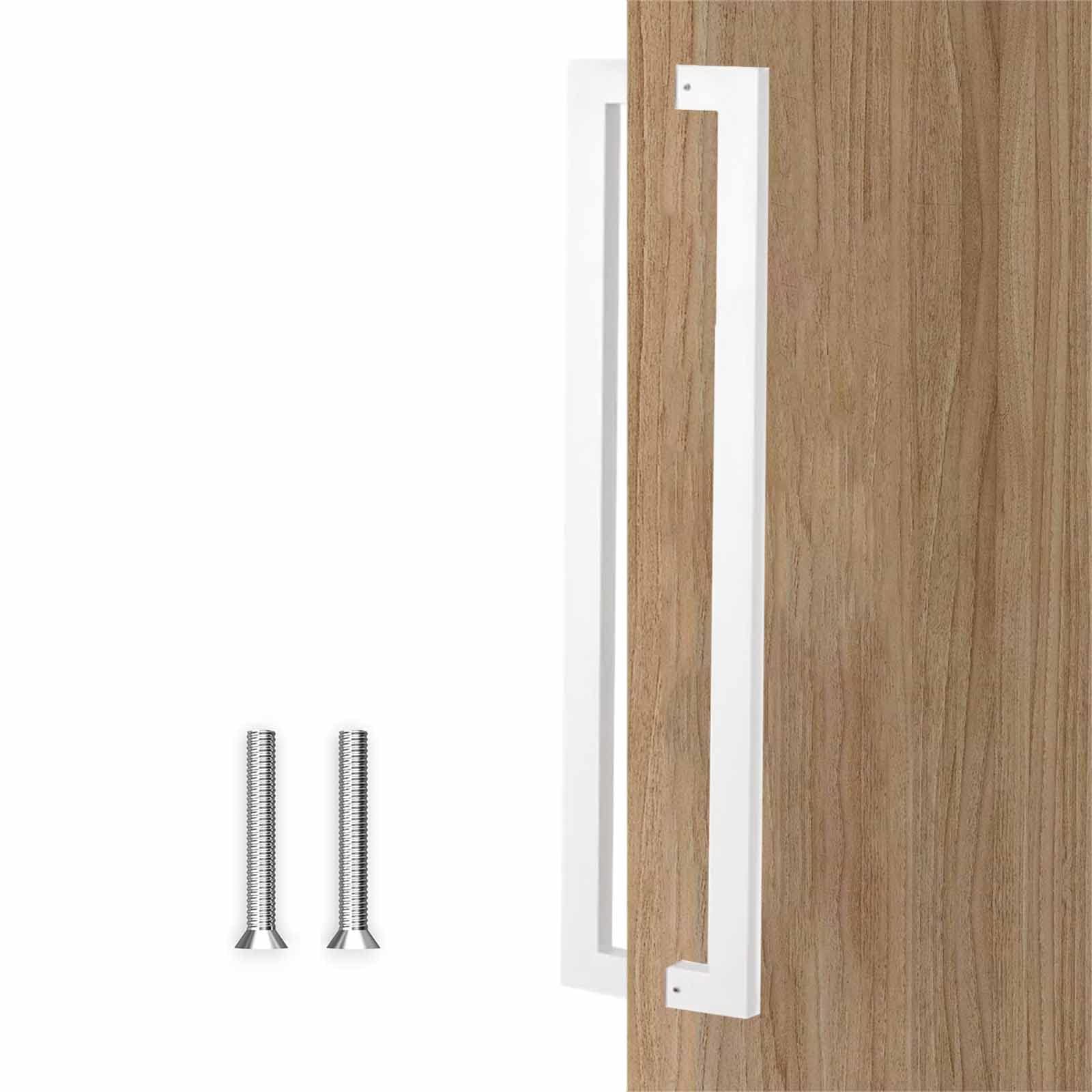 GYRAZXS Square barn door handle, heavy duty stainless steel door handle, front door handle hardware kit (White 80cm/31.5in)