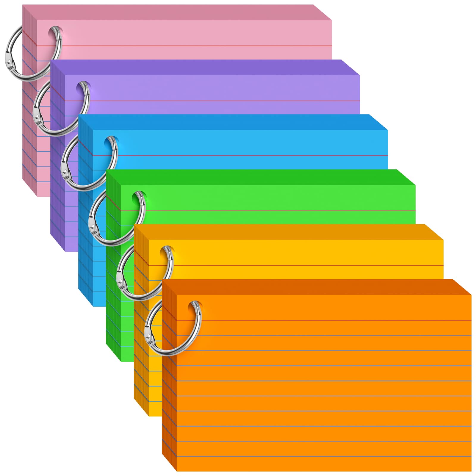 Flash Cards 3x5 Flashcards, 300 PCS Index Cards 3x5 Cue Cards, Colored Lined Paper Cards Revision Flash with 6 Metal Binder Ring, Record Recipe Study Flash Cards for Taking Notes,  image 3