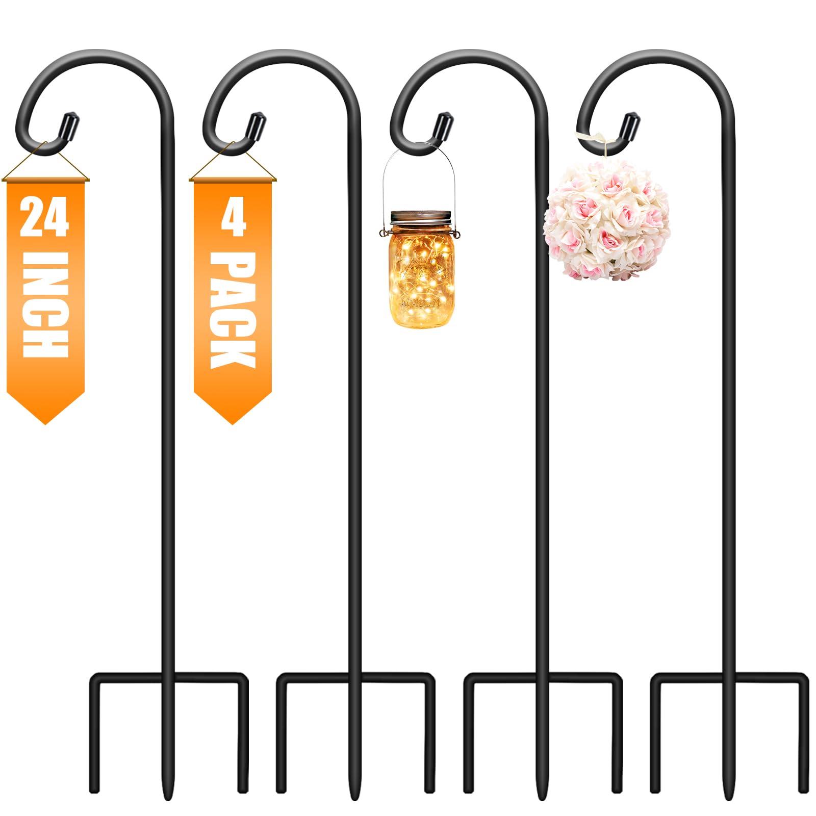 Gtongoko 24" Small Shepherd Hooks for Outdoor 4 Pack Garden Hooks for Decor