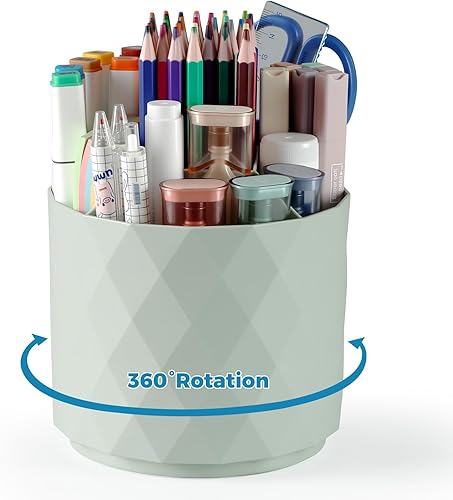 Soporte para lápices de escritorio, organizador de escritorio giratorio de 360 grados, 5 ranuras, organizador de escritorio con patrón de diamante,