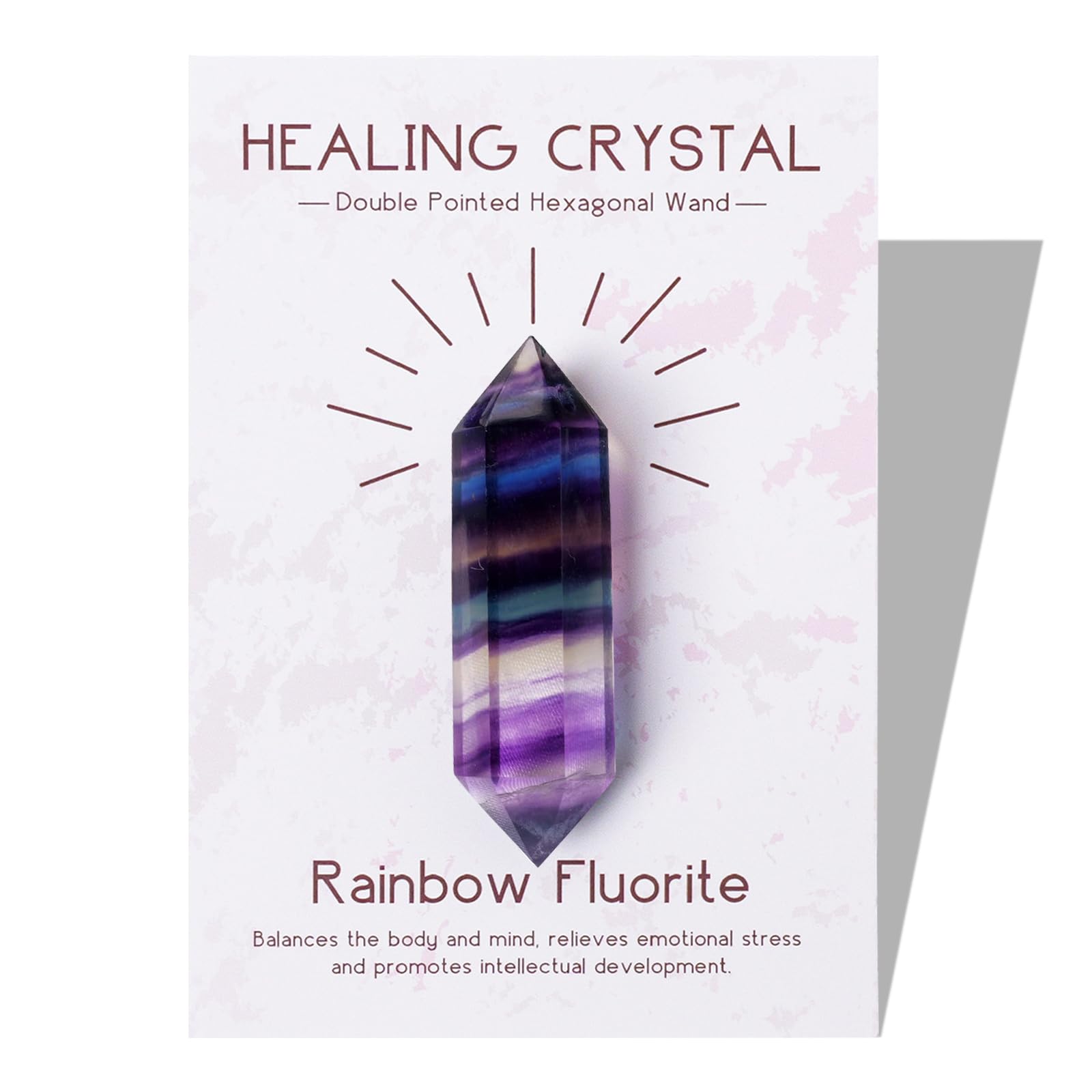 RunyangshiNatural Rainbow Fluorite Crystal Stone Double Pointed Crystal Point 6 Faceted Chakra Reiki Healing Stone Crystal Gemstone Gift