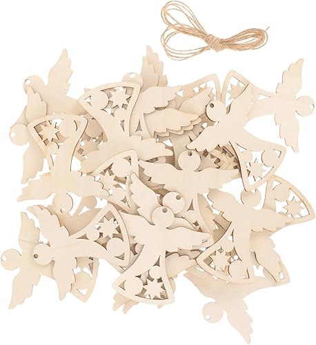 EXCEART 30 piezas de Navidad Ángel de madera con recortes de madera sin terminar con forma de ángel de madera en blanco para manualidades, adornos