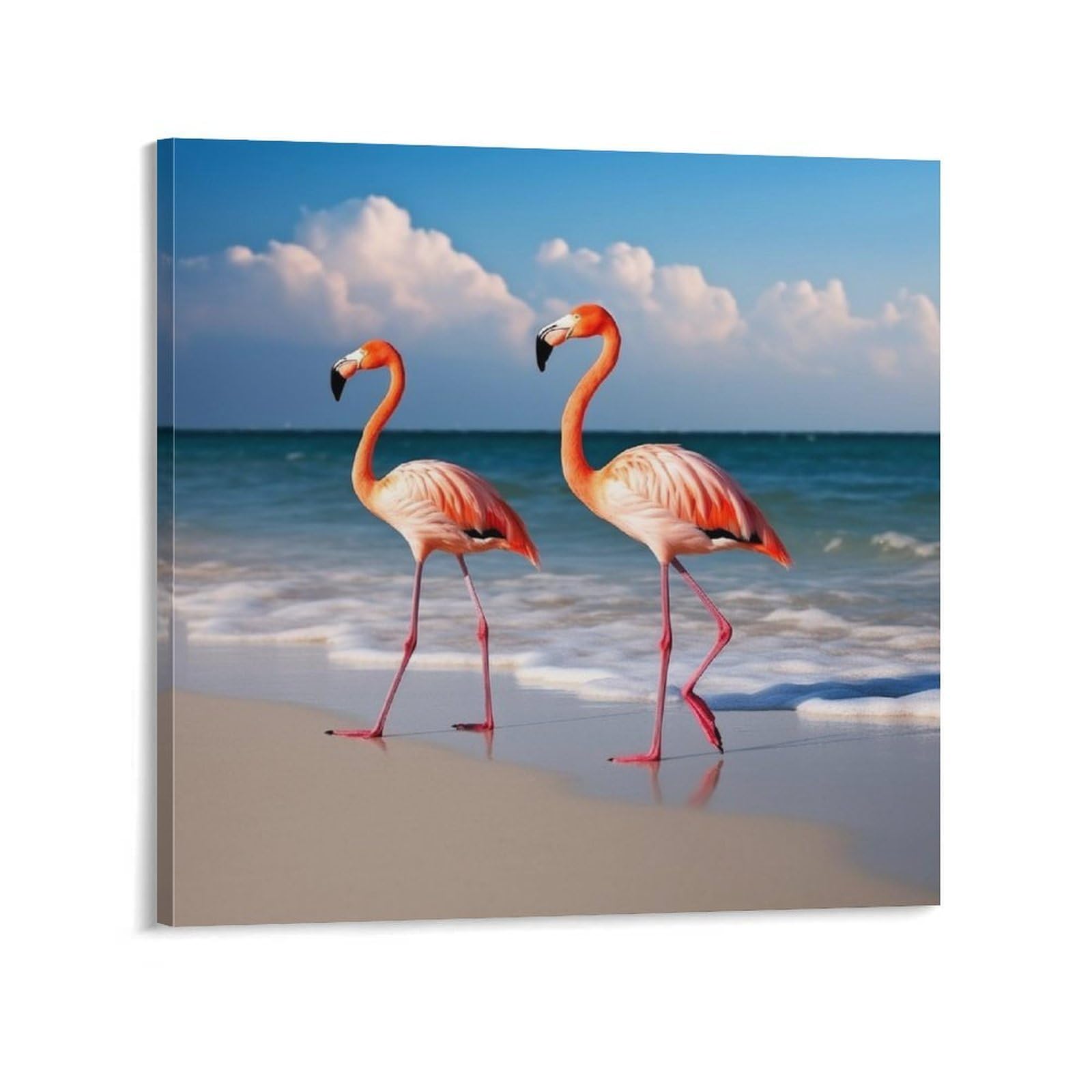 Flamingo On The Beach Canvas Wall Art for Bedroom 16x16inch(40x40cm) Canvas Prints Artwork for Walls Modern Picture Artwork Painting for Living Room Aesthetic Wall Paintings for Bathroom Kitchen Offic