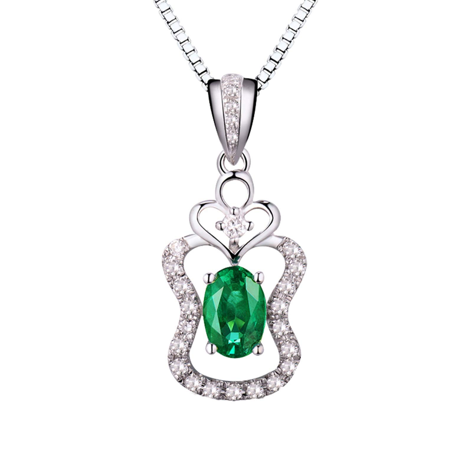 Halskette aus 18-karätigem Weißgold für Damen, 0,5 ct Lab-Smaragd mit 0,19 ct Moissanit-Herz-Halskette, Kettenlänge 18 Zoll