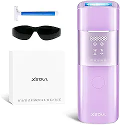 Xsoul Remoção de pelos a laser IPL com resfriamento, dispositivo indolor para mulheres e homens, remoção permanente de pelos em casa, ideal para axilas, pernas, rosto e biquíni, roxo
