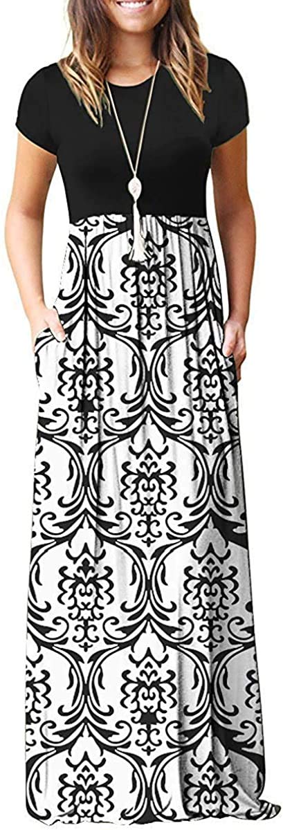 EUOVMY Women's Short Sleeve Loose Plain Maxi Dresses Casual Vacation Long Dresses with Pockets