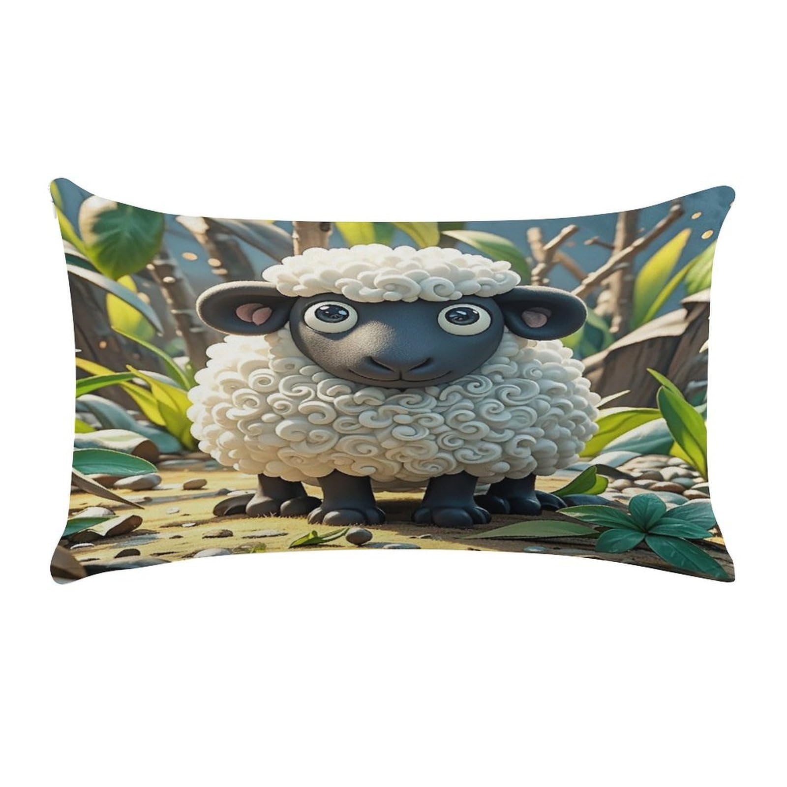 Cartoon Black White Sheep Pillow Case Decorative Rectangle Throw Pillow Cover Soft Plush Pillowcase Cozy Cushion Case Modern Pillow Sham Cushion Cover for Bedroom Sofa Couch 20 X 12 Inch