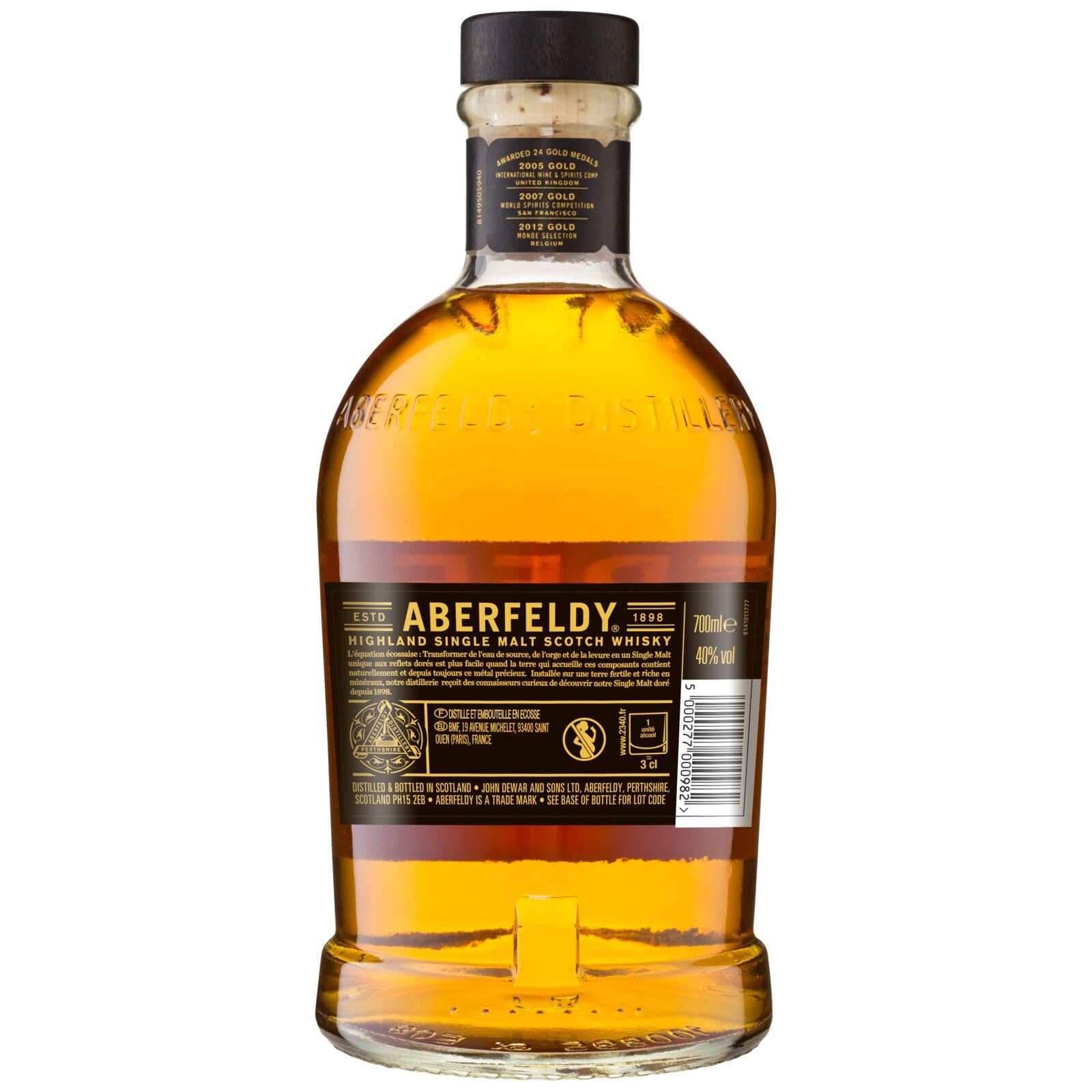 Coffret Cadeau Doré Aberfeldy 12 Year Old Single Malt Scotch Whisky, 40 % vol., 70 cl / 700 ml, Whisky premium vieilli dans quatre types de fûts