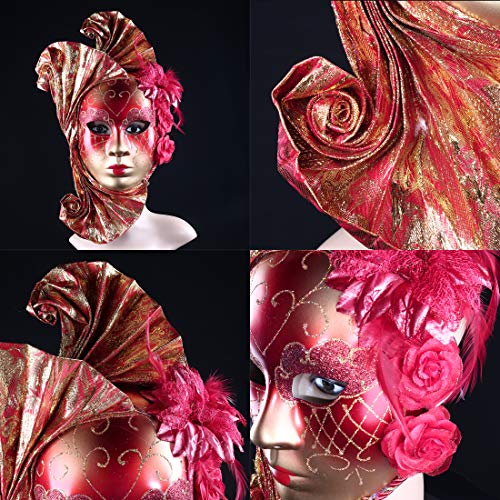 Yu Feng Full Face Masquerade Venetian Mask For Elegant Female(Red) #TOP6