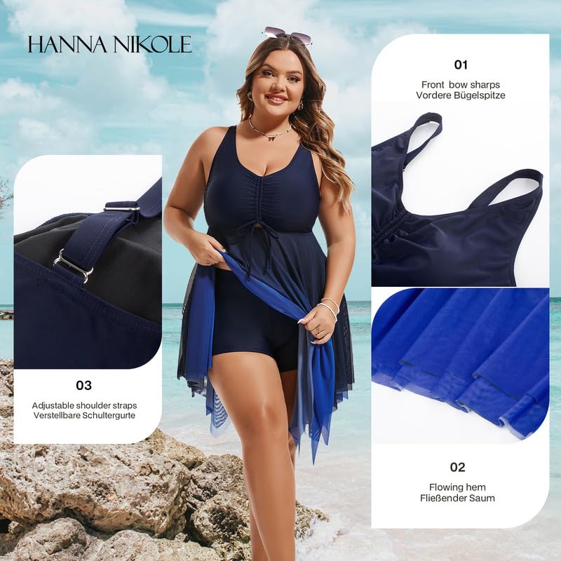 Hanna Nikole Damski zestaw tankini plus size kwiatowy nadruk strój kąpielowy kontrola brzucha dwuczęściowy strój kąpielowy z szortami