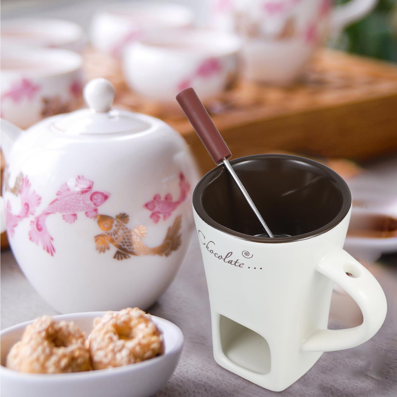 Garneck 2 Juegos Olla multifunción Hot Chocolate Taza Porcelana fundir Chocolate crisol de Fondue de Chocolate Mini Olla de Fondue Maceta Calentador de Queso cerámica