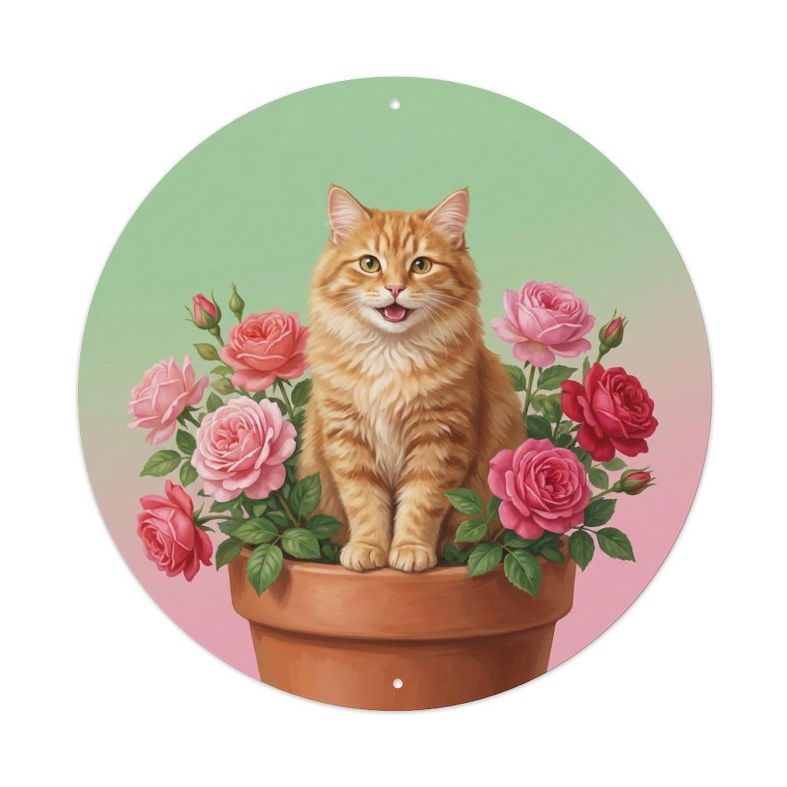 Metal Tin Sign Welcome Cat Rose Bush