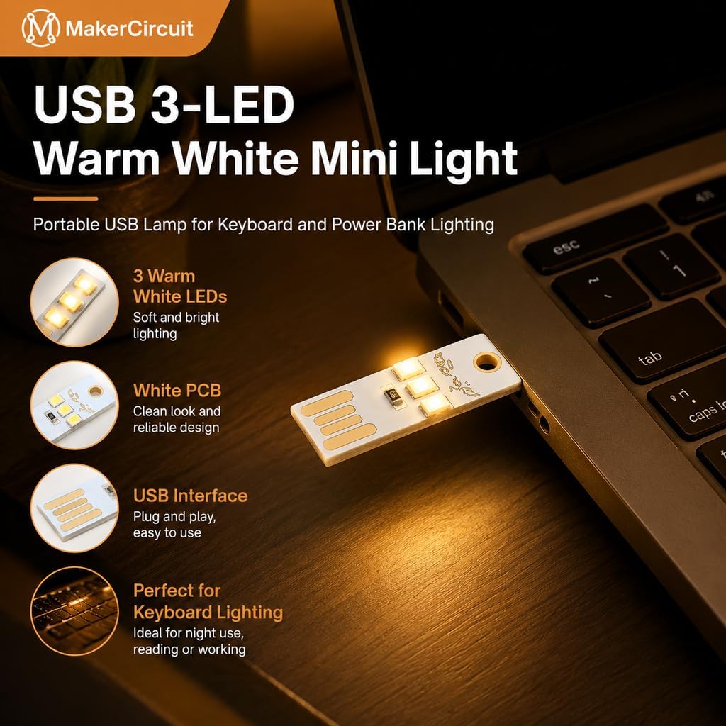 10pcs Warm White USB 3-LED Light Module, Simple White PCB Mini USB Lamp for Laptop Keyboard, Power Bank and Portable Lighting image 2