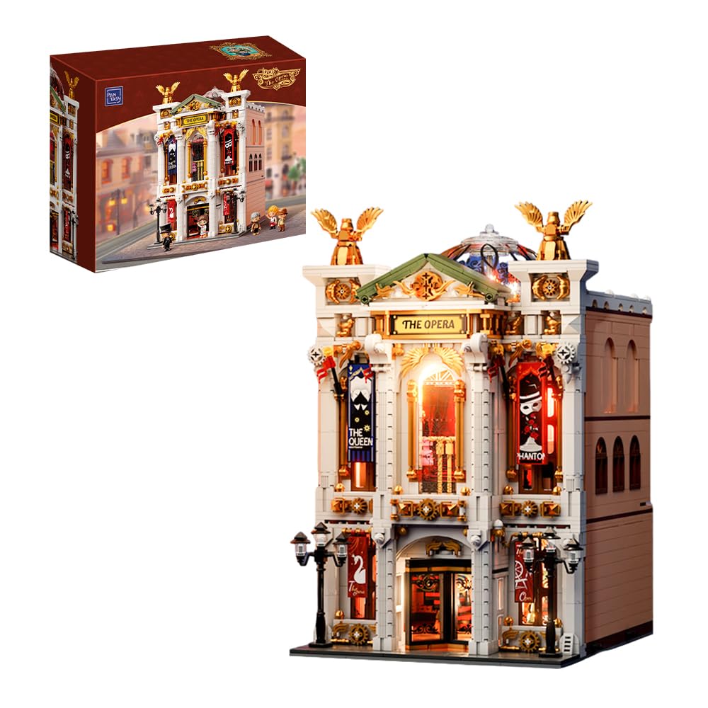 PANTASY Vintage European Grand Theater Building Set with LED Lighting - Modular Model with Crystal Chandelier, Transparent Dome & Expandable Street Scenes, Retro Collectible Theater Architecture