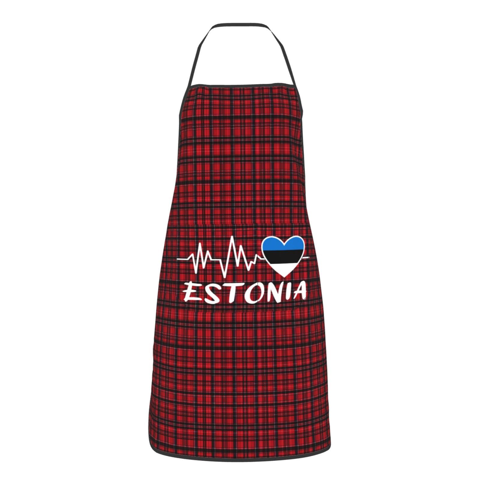 nopicsn Estonia Heartbeat Apron for cooking with Pockets Women Men Kitchen Chef Funny Aprons