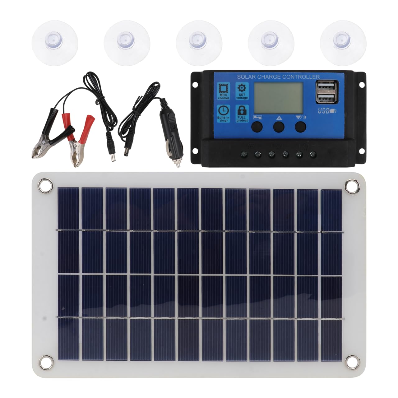 Healeved 18W Solarzellenpanel mit 30A Solarregler Monokristallines Solarmodul für RVs bei Tourismus Dual USB und DC Anschluss 1 Set