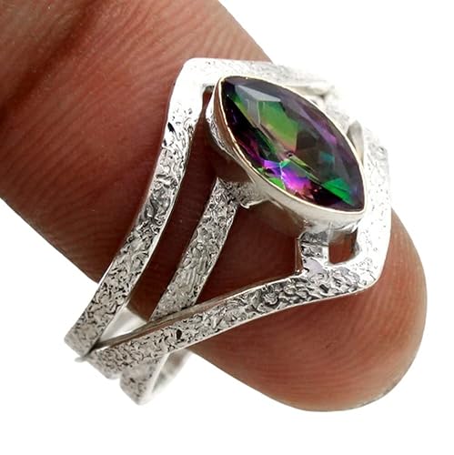 Anillo de plata de ley 925 con topacio místico marquesa hecho a mano para mujer, joyería de regalo para el día de San Valentín