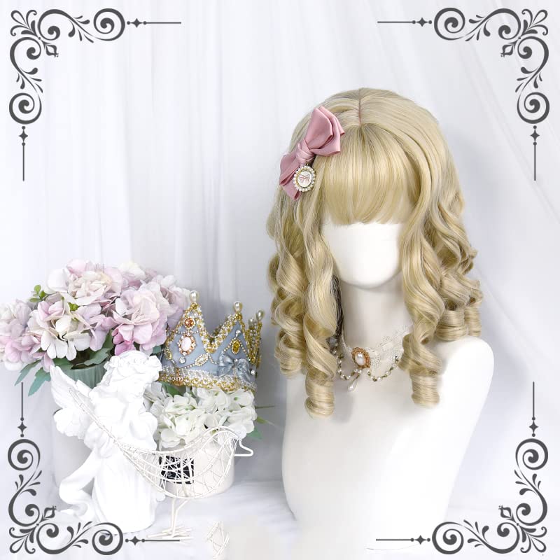 Pearl Women Beige Gold Lolita Vintage Roman Roll Wig Nature Sweet Cute Periwig Synthetic Fiber Curls Hair Anime Cosplay Princess - Image 2