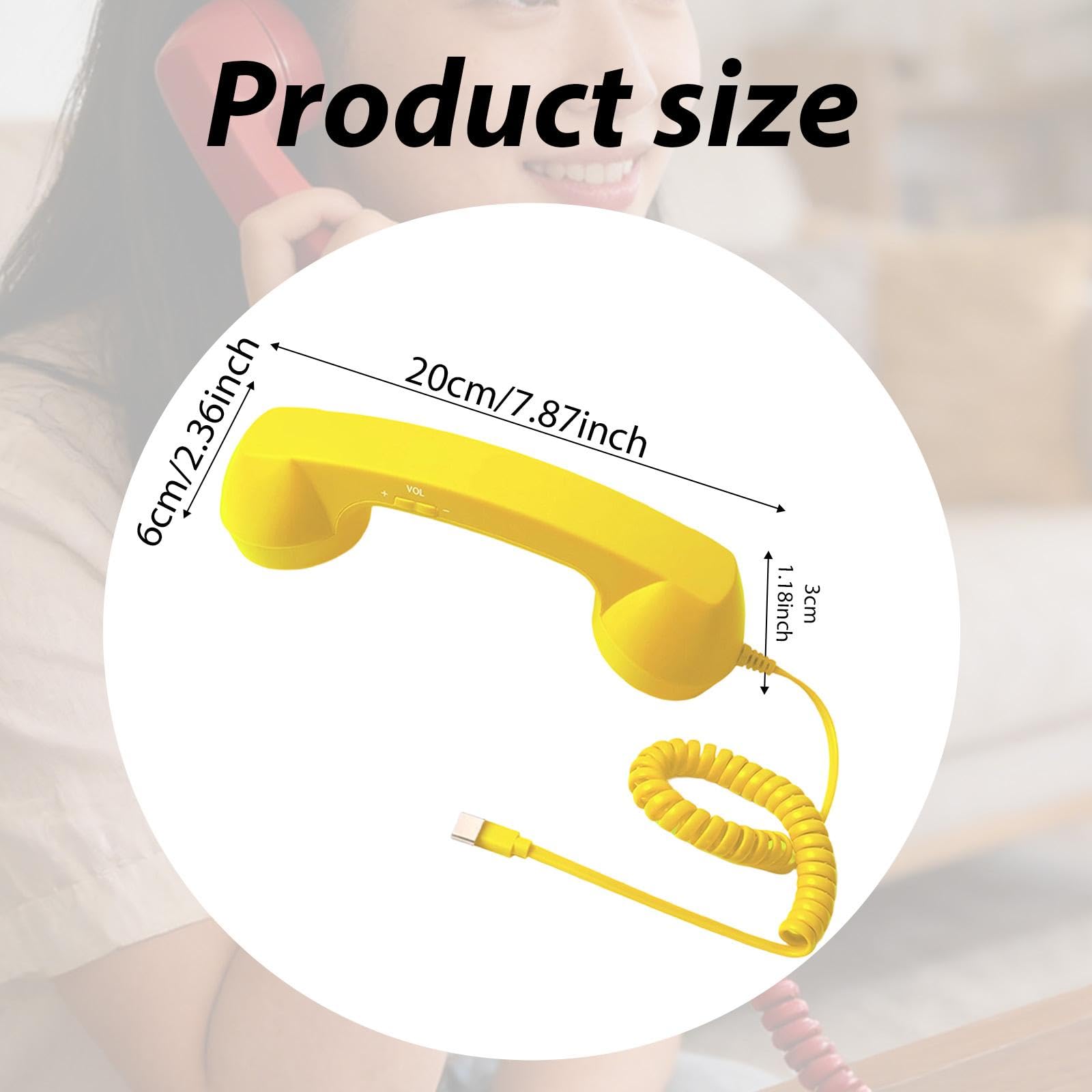 レトロ電話ハンドセット 受話器 有線接続 ノイズリダクション マイク搭載 音量調整 エルゴノミック設計 耐久性PP素材 タッチ操作 長距離通話に適用, 黄色 - 4