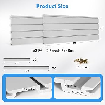 PVC Slat Wall Paneling 4x2 Ft2, Adjustable Slatwall Panels System, Grey | Slatted Wall Panel with Customizable Storage DIY Cutting & Easy-to-Install Slatwall Board Shelves with Coupling Structure