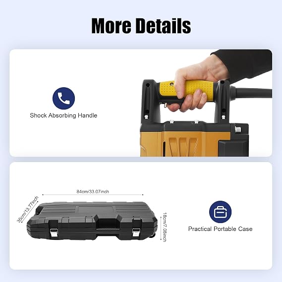 Electric Demolition Jack Hammer 1700W 220V Heavy Duty Concrete Breaker with 360° Rotating Handle & 3 Chisels for Digging, Scraping, Demolition