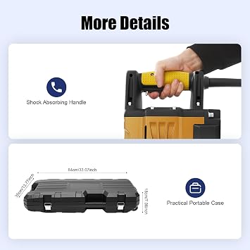 Electric Demolition Jack Hammer 1700W 220V Heavy Duty Concrete Breaker with 360° Rotating Handle & 3 Chisels for Digging, Scraping, Demolition