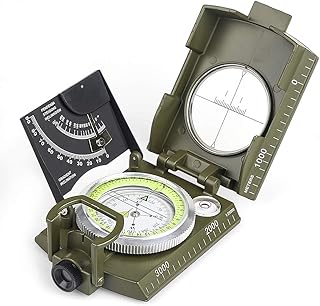 BIJIA Multifunctional Sighting Compass for Hiking,Metal Military Waterproof High Accuracy Lensatic Compass with Clinometer and Bubble Level for Hiking, Climbing, Boating, Exploring, Hunting, Geology