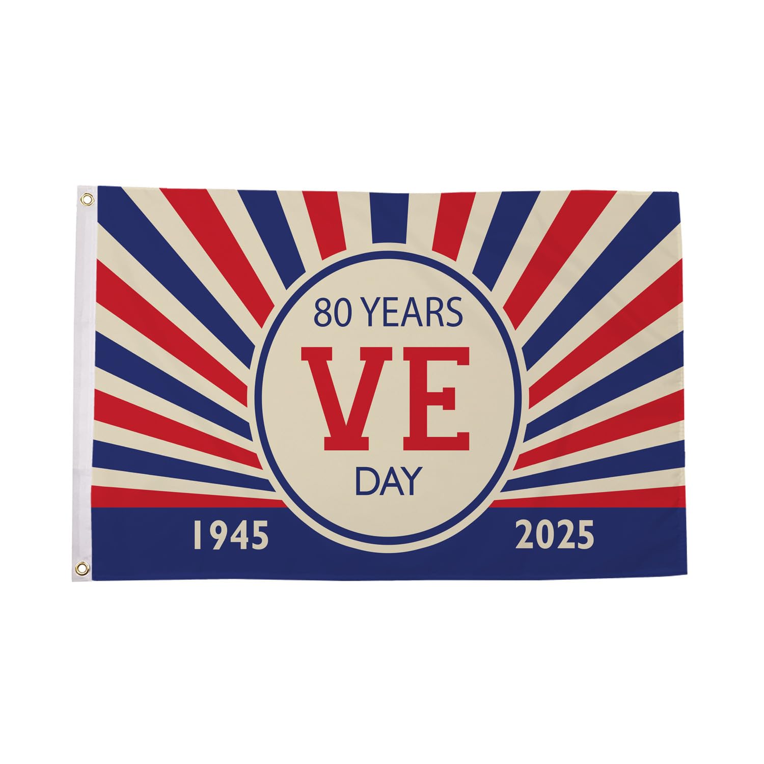 VE Day 2025 Woven Polyester Flag with Eyelets 5ft x 3ft (150cm x 90cm)
