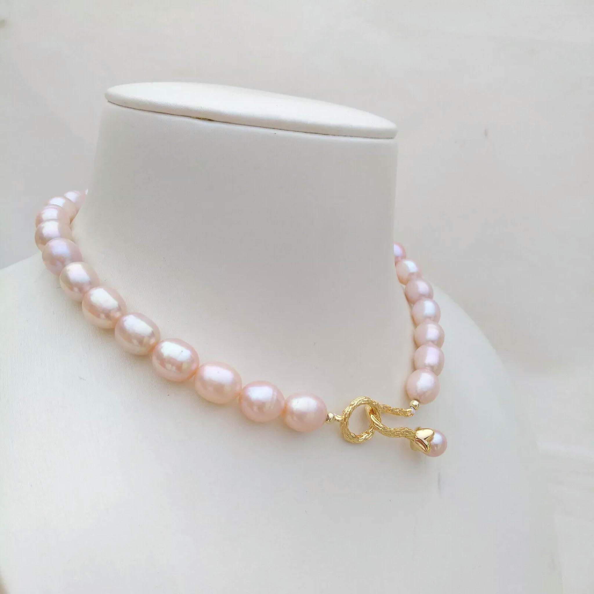 Collana di Perle Naturali Vere di Lavanda Rosa dei Mari del Sud da 17" in Oro 14k P