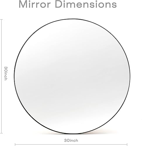 Miniatura 4 de Minuover Espejo redondo negro, espejo redondo de 30 pulgadas con marco de metal, espejos circulares para pared, dormitorio, tocador, sala de estar,