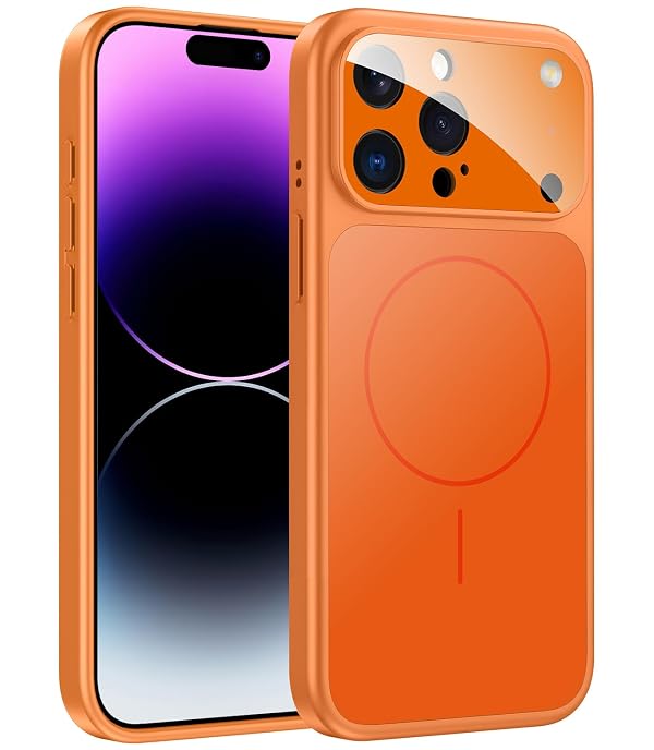 TOBOVON for iPhone 14 Pro Max Case with Camera Lens Protector, Compatible with MagSafe, Slim Matte Magnetic Shockproof Phone Cover for iPhone14 ProMax, Orange by TOBOVON - Used condition - US$12.74
