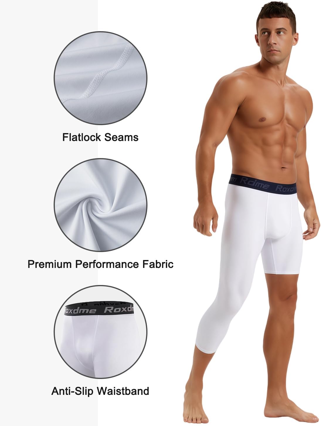 2 Pack Men's 3/4 One Leg Compression Capri Tights Pants Basketball Athletic Running - Image 4