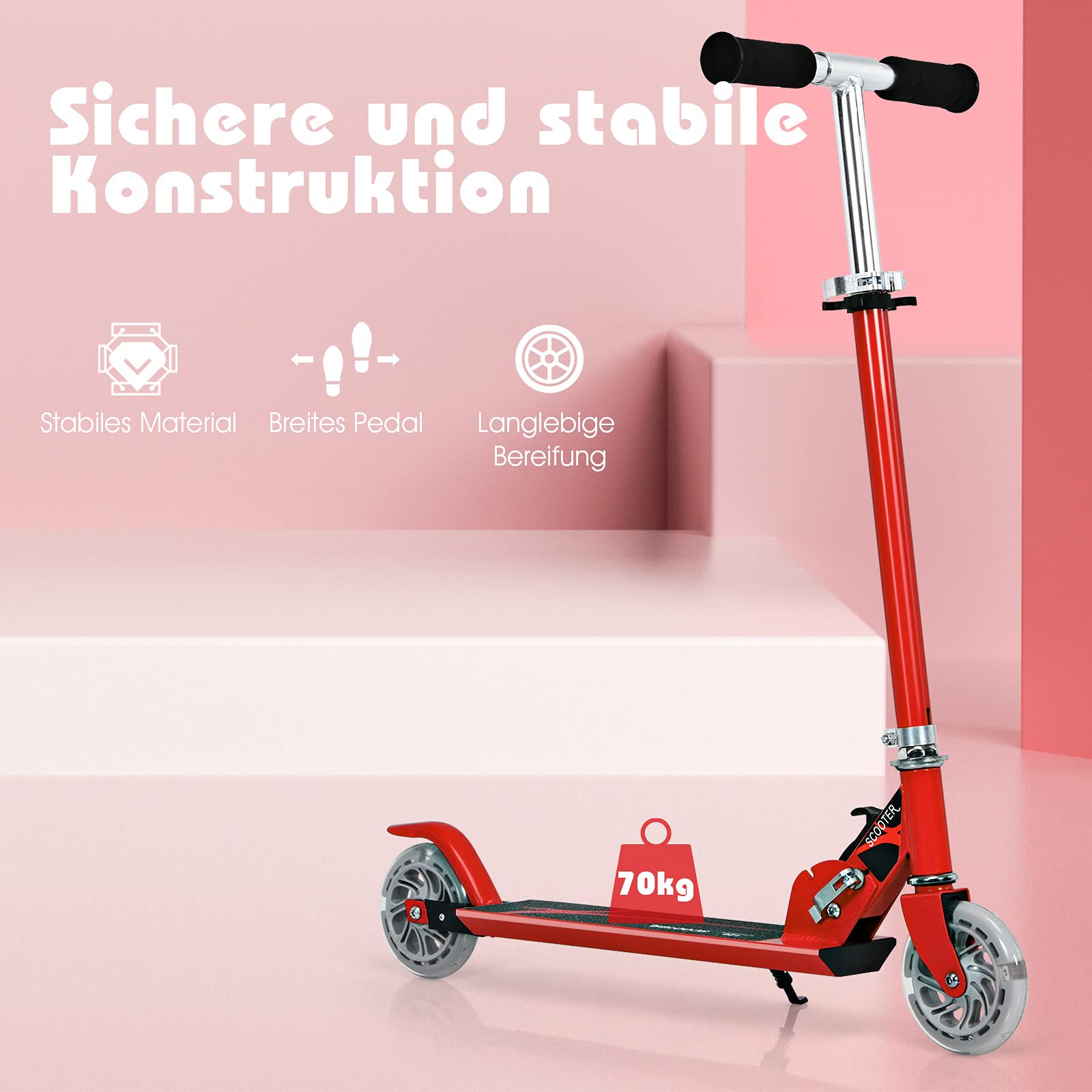 COSTWAY Kinder Roller mit LED Rädern, Kinder Scooter ab 4 Jahre, 70 kg belastbar, Cityroller höhenverstellbar, Kinder Kickscooter Tretroller für Jungen und Mädchen