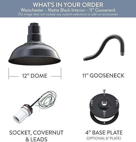 Miniatura 6 de Steel Lighting Co. Westchester - Luz de granero  Montaje en pared al aire libre  Cúpula de 12 pulgadas  Cuello de cisne de 11 pulgadas  Luz de acero