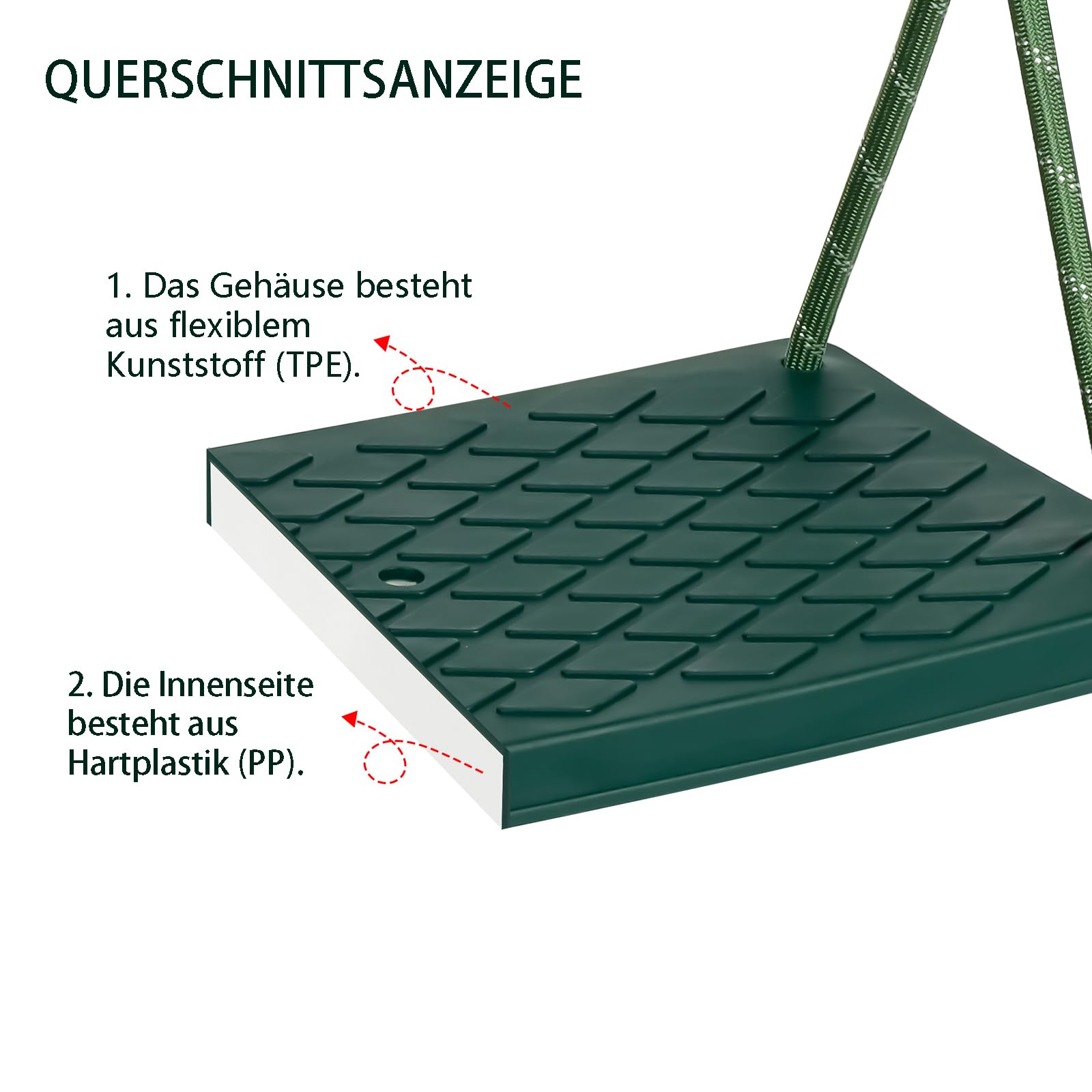 Schaukel Garden,Outdoor-Baumschaukel Rutschfestem Weichgummi Schaukelsitz mit verstellbaren Seil und 2 Karabinern Indoor Outdoor Spielplätze Gärten Schaukel für Jugendliche/Erwachsene, Grün/270 kg
